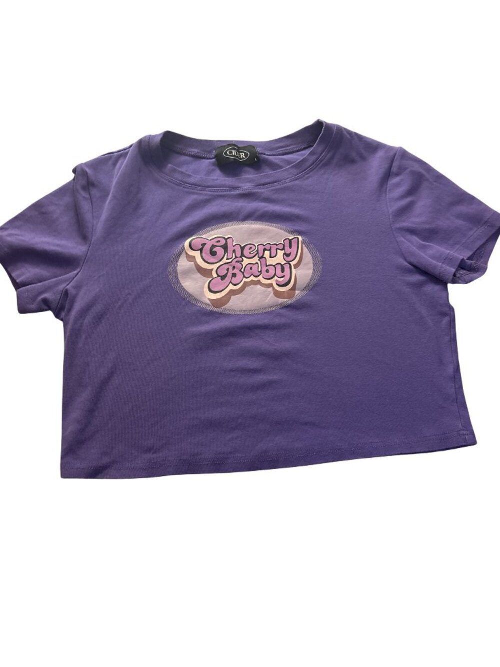 Cider “Cherry Baby” Purple Graphic Baby Tee Crop Top Size Large